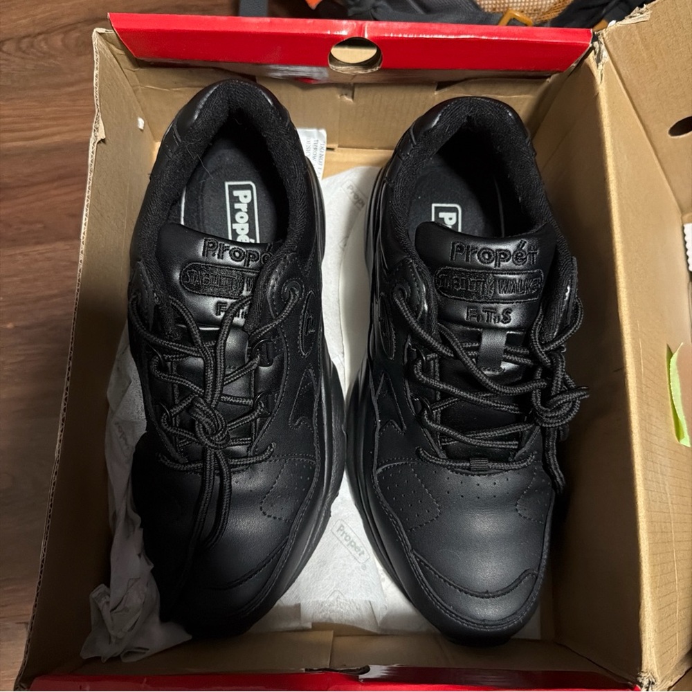 Propét Womens Stability Leather Lace up Walking Black Size 9 Shoes - Picture 2 of 5